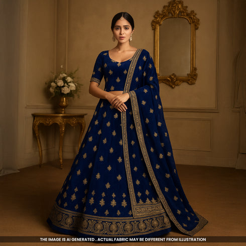 Cut Dana Thread Sequins Work Velvet Fabric-F5198